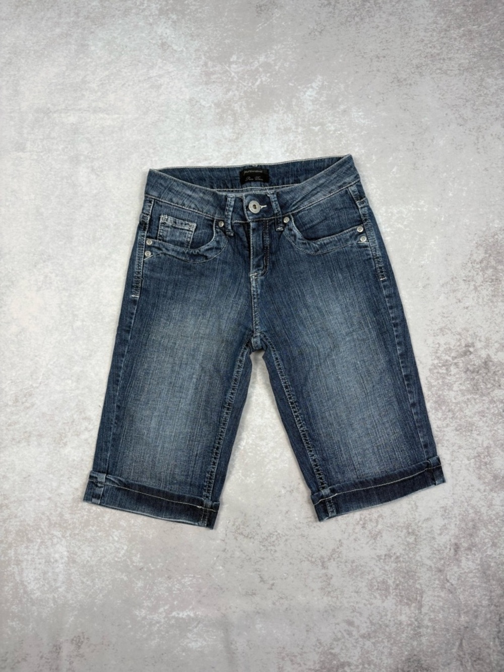 Y2K Low Rise Denim Bermuda Shorts Sequin Star Detail Size 24